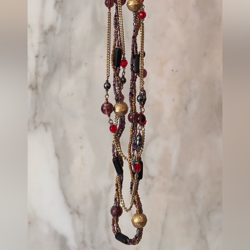Elegant Multi-Strand Red and Gold Women’s Necklace